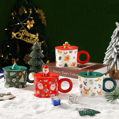 Keramik Weihnachtstasse mit Deckel 420ML für Heiß- & Kaltgetränke