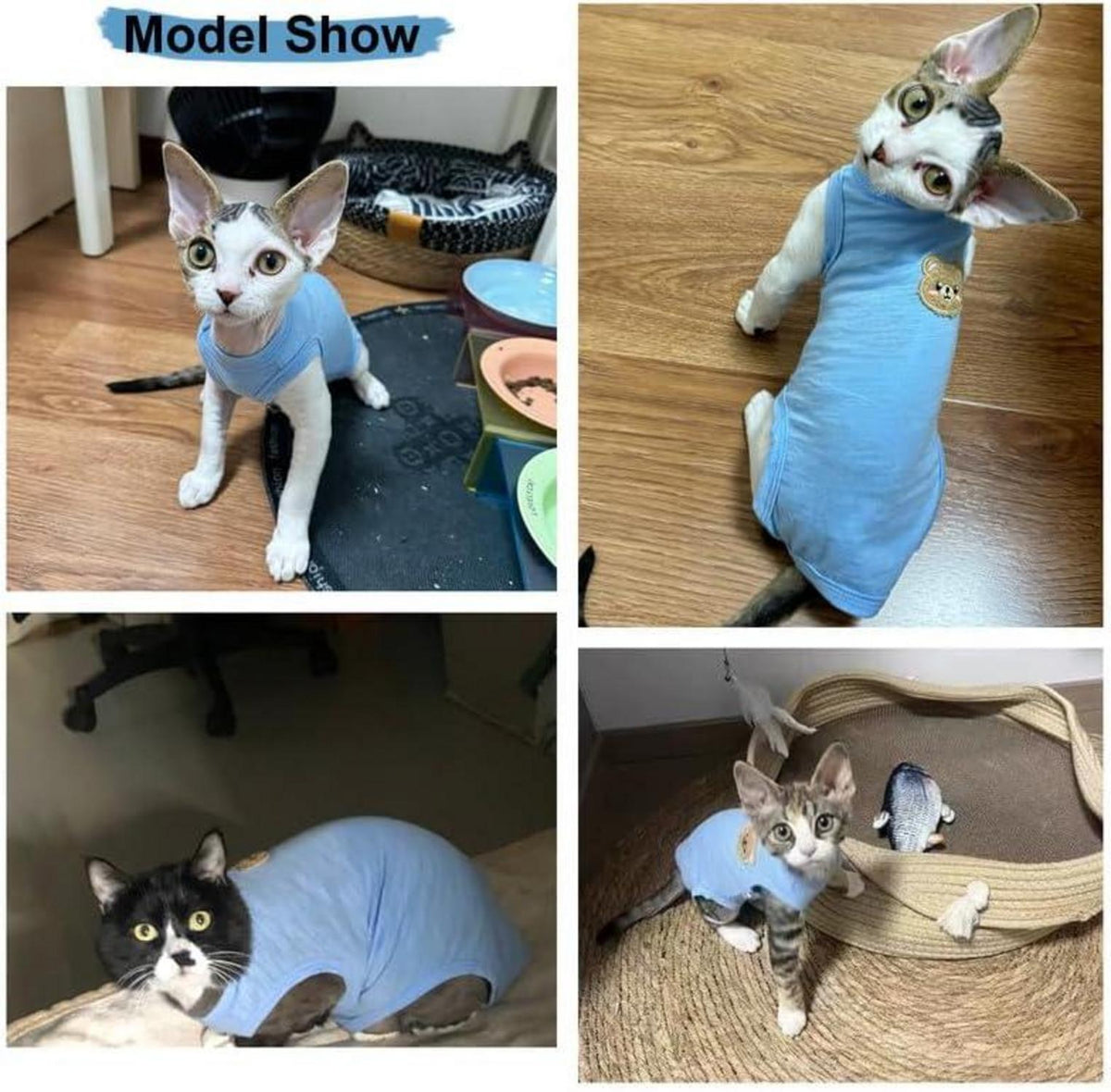 Katzenbody nach OP Sphynx Katze Dehnbare Kleidung Kastrationsbody Blau