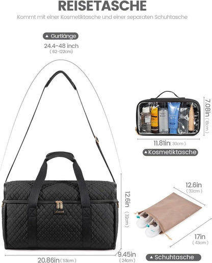 Große Öffnung Reisetasche Damen Handgepäck Weekender Schwarz