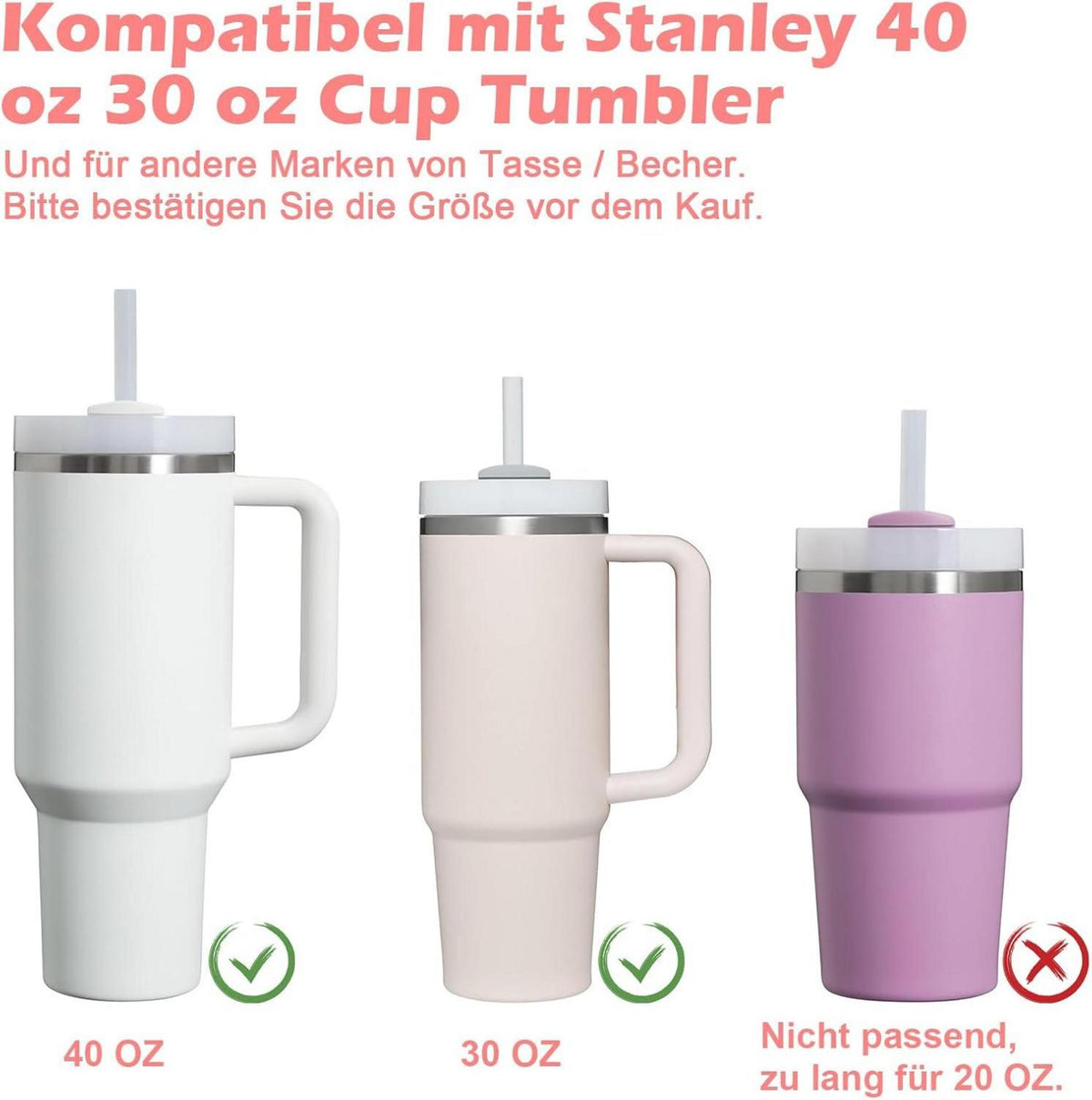 Glasstrohhalme 10mm für Stanley Cup 8Stück Zubehör mit Reinigungsbürsten