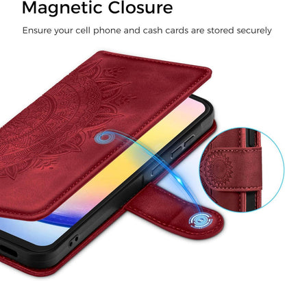 EASDNB Samsung Galaxy A25 Leder Flip Wallet Hülle Rot