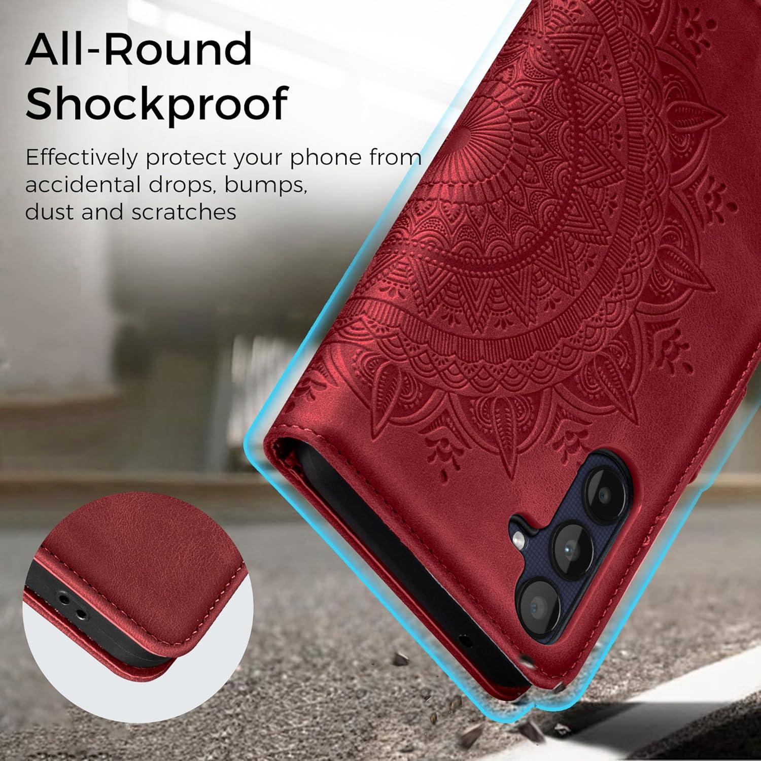 Samsung Galaxy A25 Lederhülle Wallet Case Rot Prägung Standfunktion