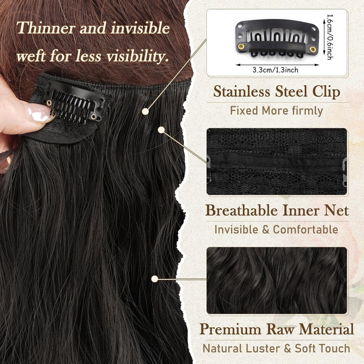 Clip in Haarverlängerung Schwarz 30cm Wellige Extensions 6PCs
