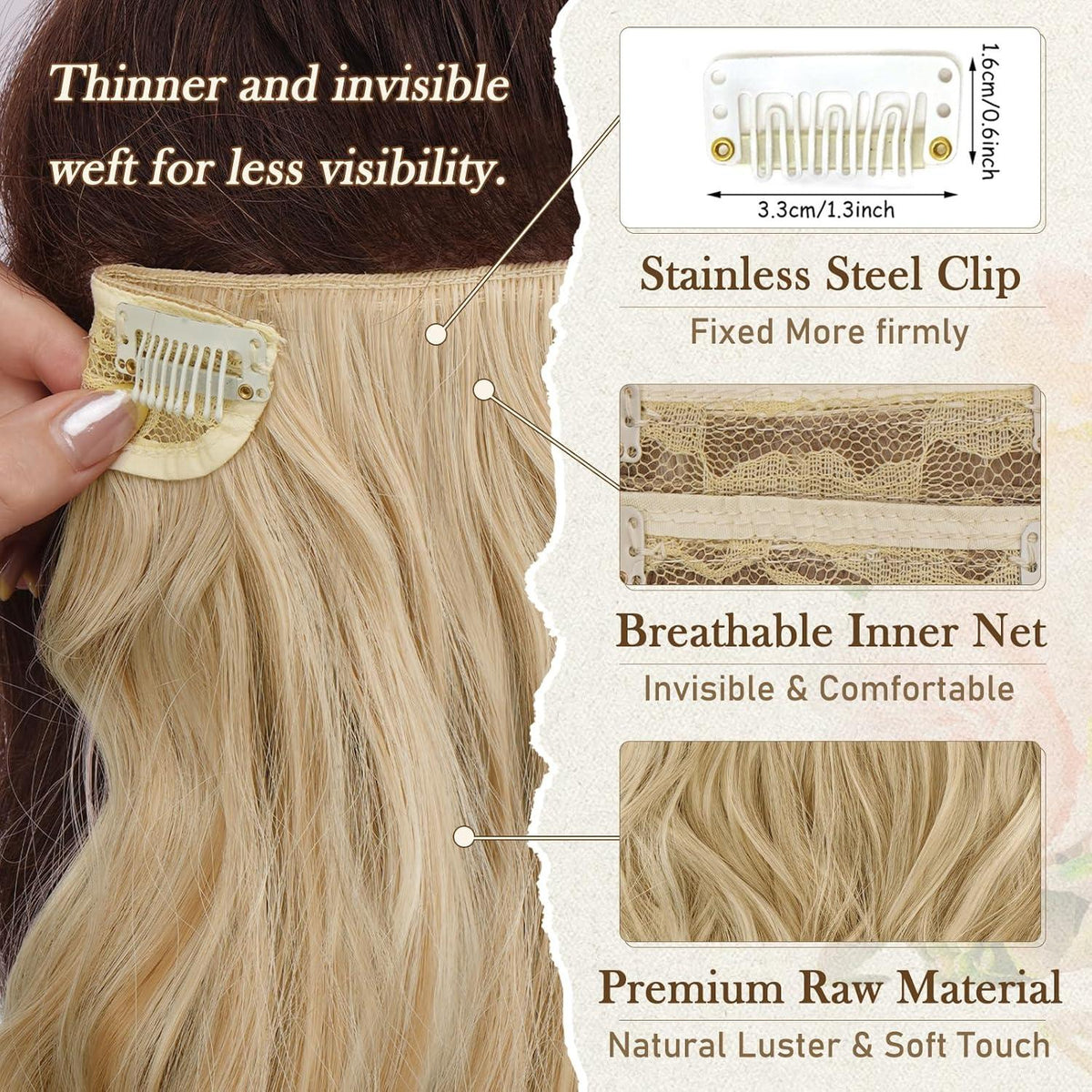 Clip-In Haarverlängerungen 6 Stück Wellige Extensions Highlights 30cm