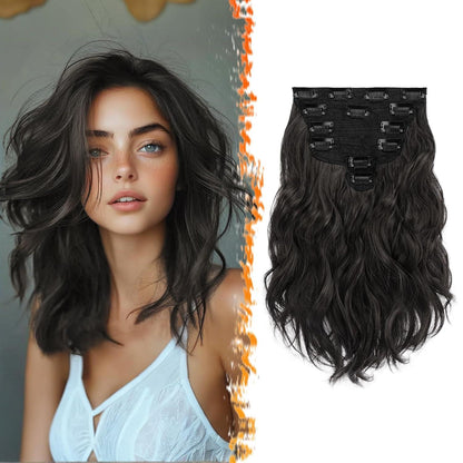 Clip in Haarverlängerungen Schwarz Braun 30cm Wellige Kurzes