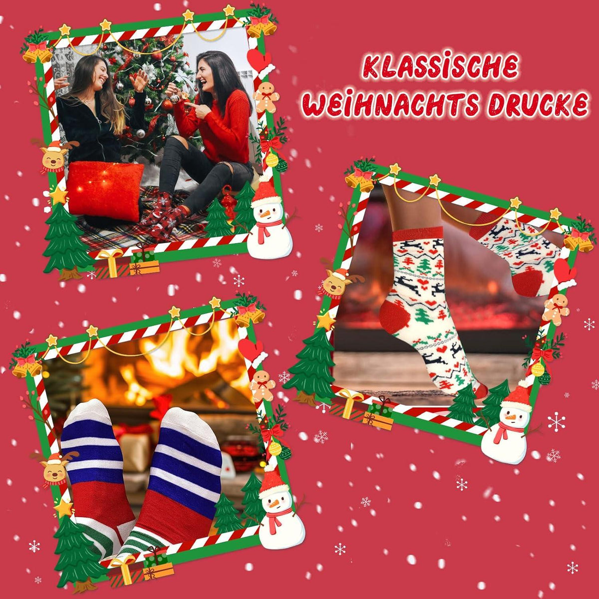 ANOTION 2024 Weihnachtssocken 12er Set für Frauen Weihnachten Wintermuster