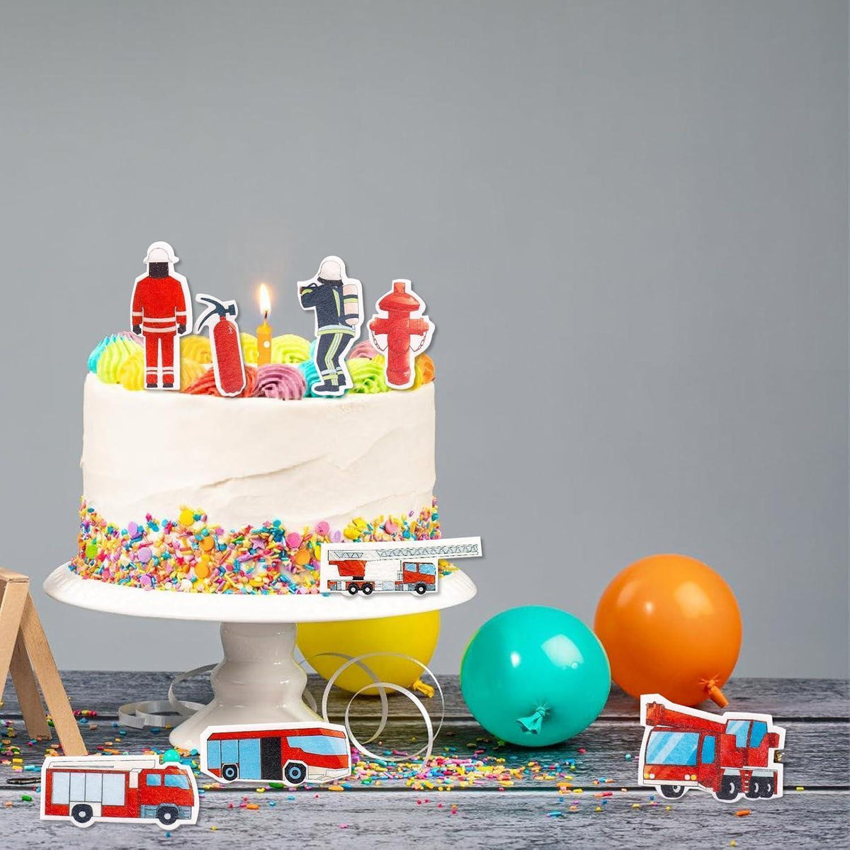 Essbare Feuerwehr Tortendeko 80 Stück für Kindergeburtstag