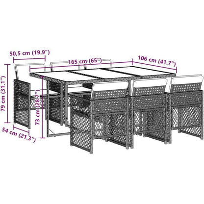 Garten Essgruppe 7-TLG. Poly Rattan mit Kissen, Schwarz/Creme