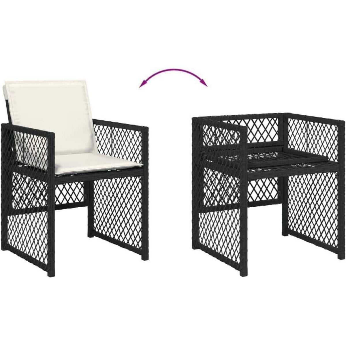 Garten Essgruppe 7-TLG. Poly Rattan mit Kissen, Schwarz/Creme