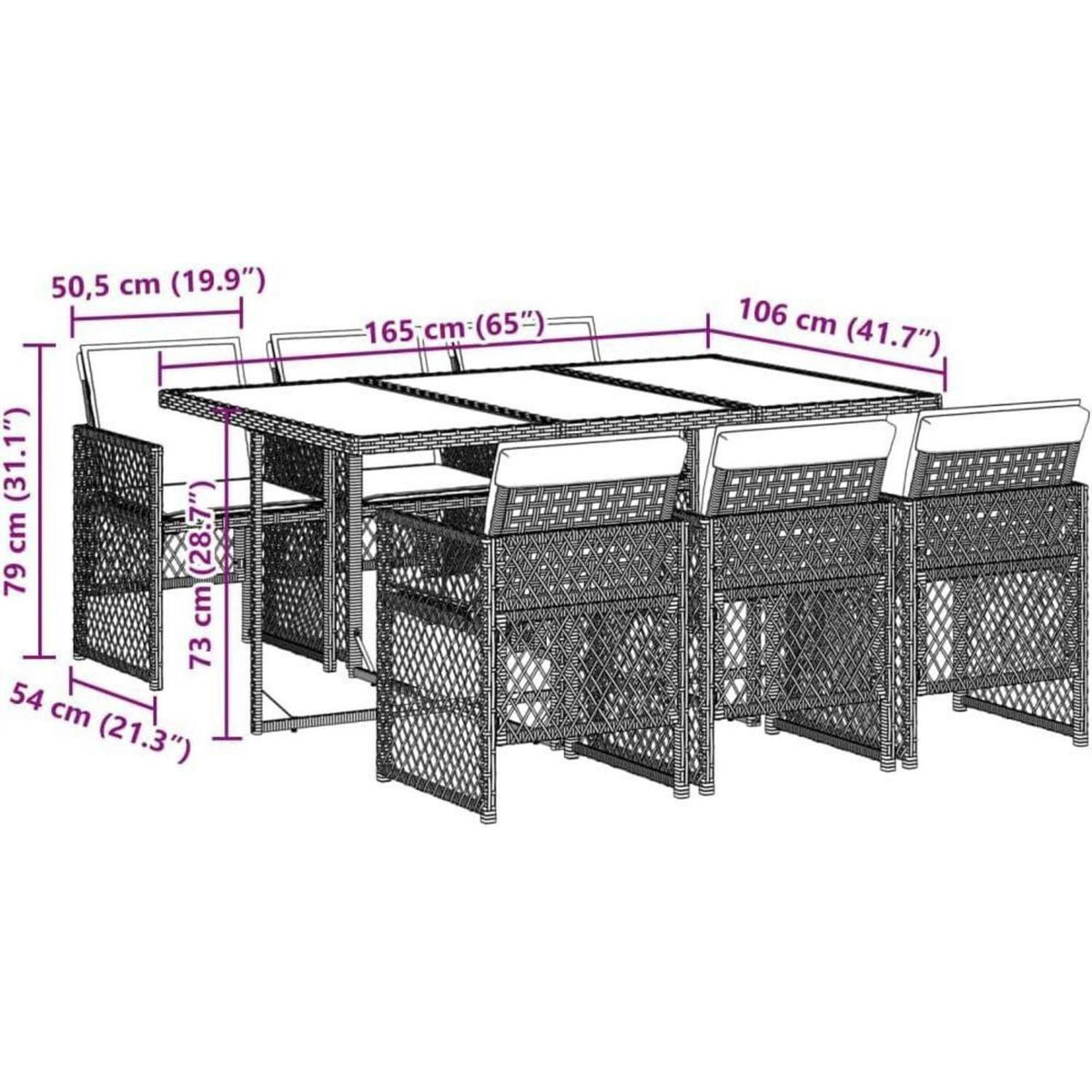 Garten Essgruppe 7-TLG. Poly Rattan mit Kissen, Schwarz/Creme