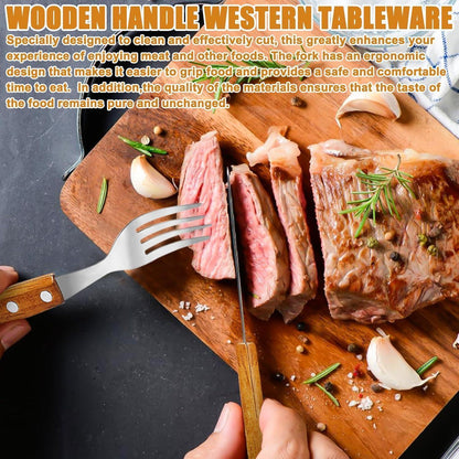 30-teiliges Steakbesteck-Set | 15 Messer & 15 Gabeln | Edelstahl mit Holzgriff