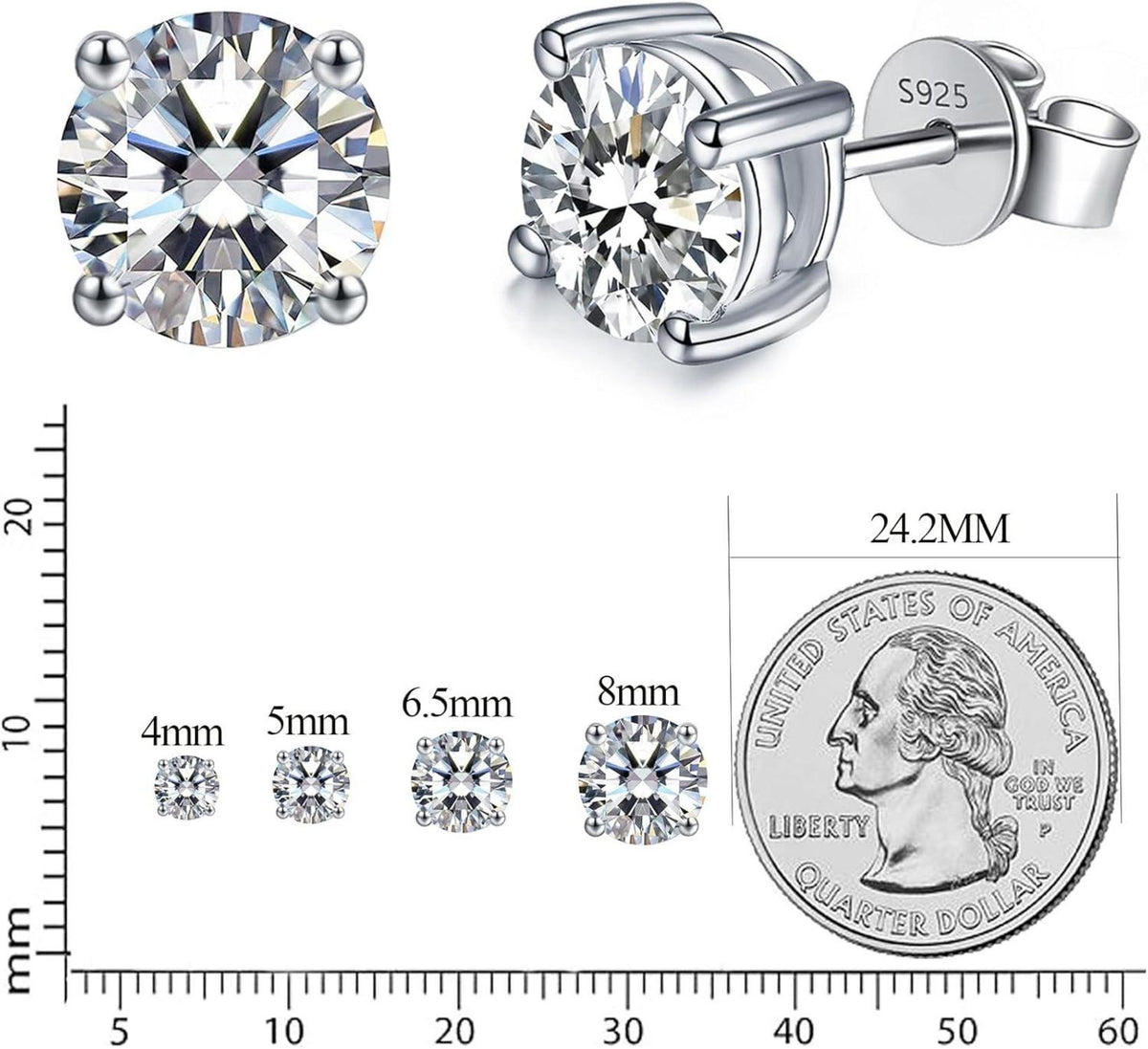 Moissanit Ohrringe 925 Silber 14K Gold 2 Karat VVS1 D Brillant 6,5mm