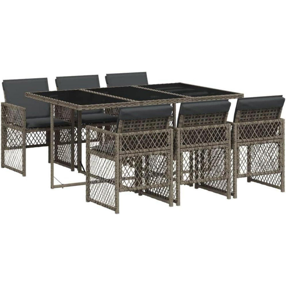 Garten Essgruppe 7-teilig mit Kissen, Grau Poly Rattan