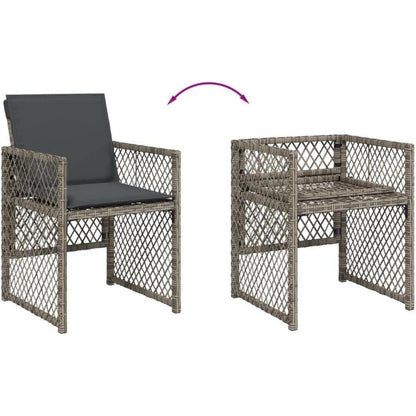 Garten Essgruppe 7-teilig mit Kissen, Grau Poly Rattan