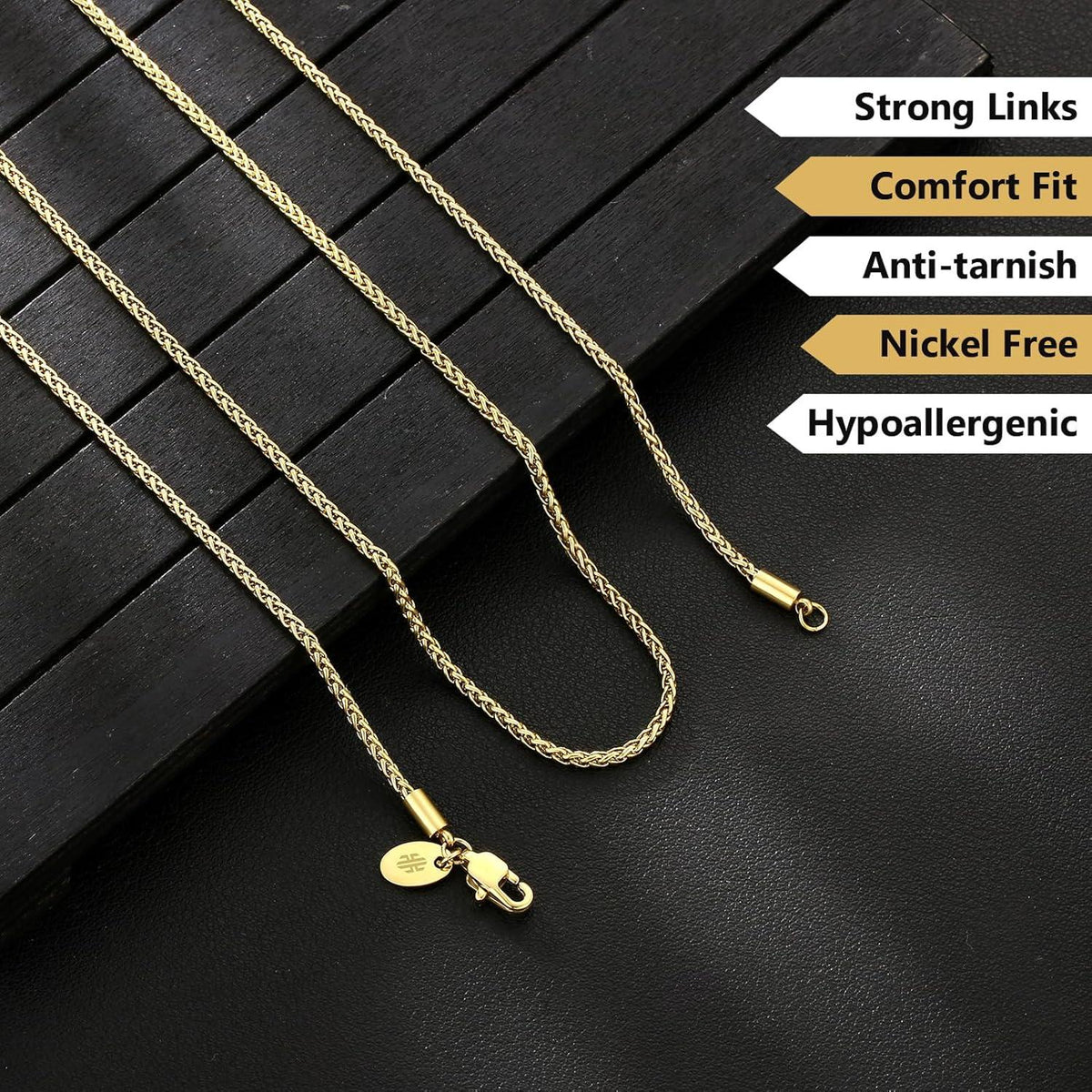 Goldkette 18K Weizenkette Edelstahl beschichtet 2mm 50.8cm