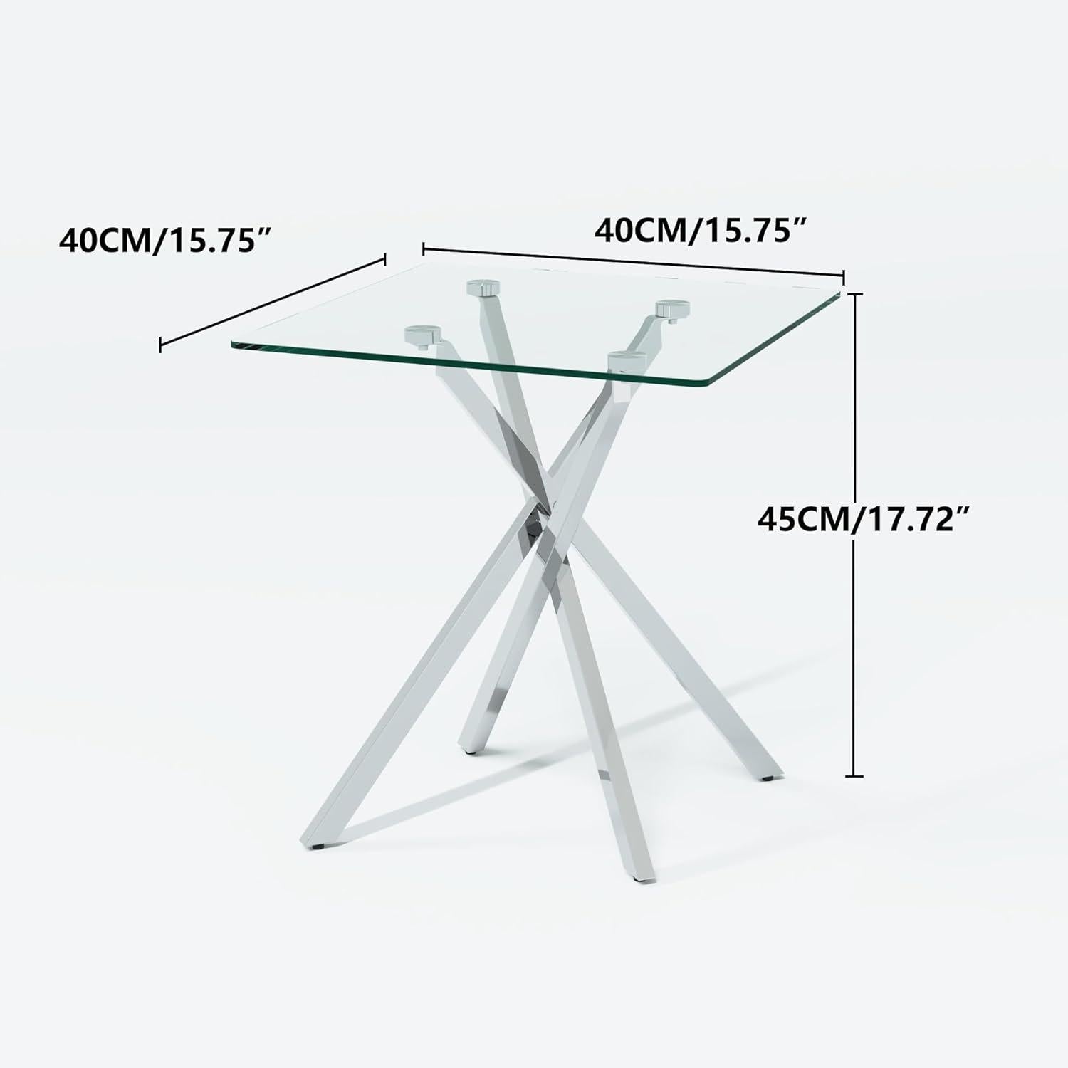 Beistelltisch Glas Metallbeine Silber 40x40x50cm Moderner