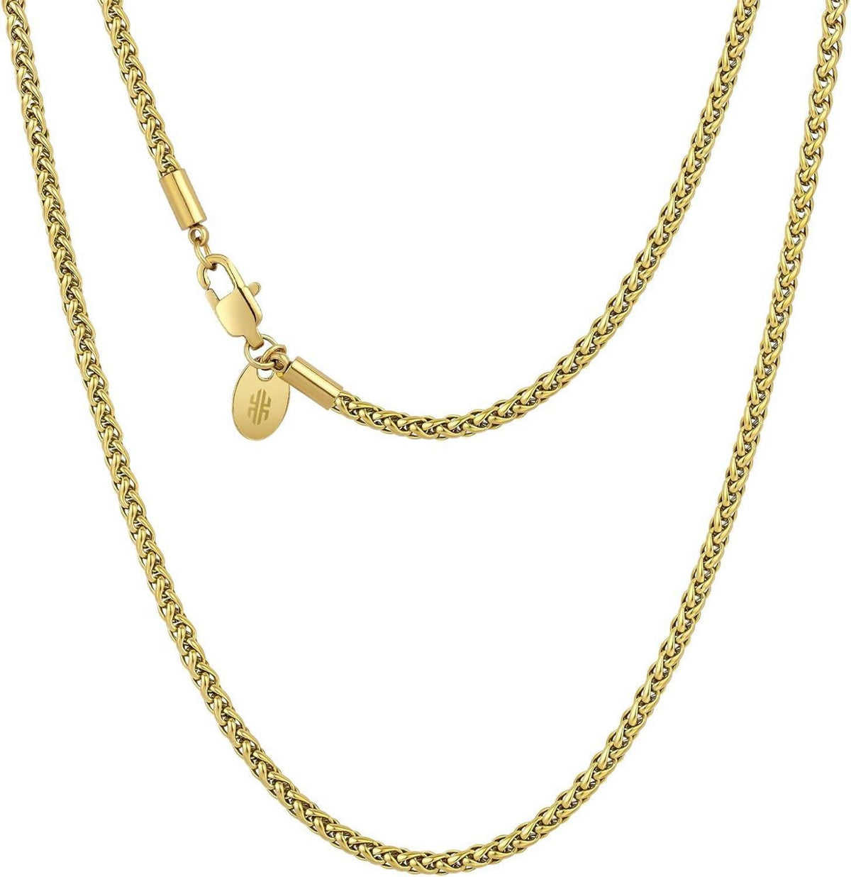 Goldkette 3mm Edelstahl Zopfkette 45,7cm Gold beschichtet