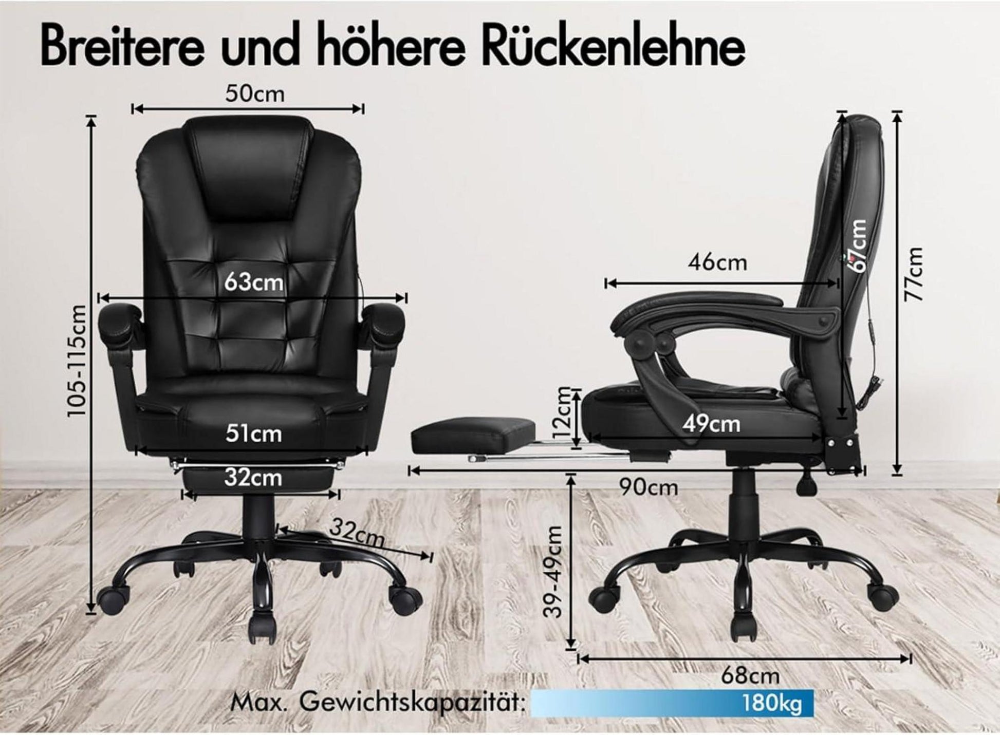 ALFORDSON Ergonomischer Massage-Bürostuhl mit Fußstütze