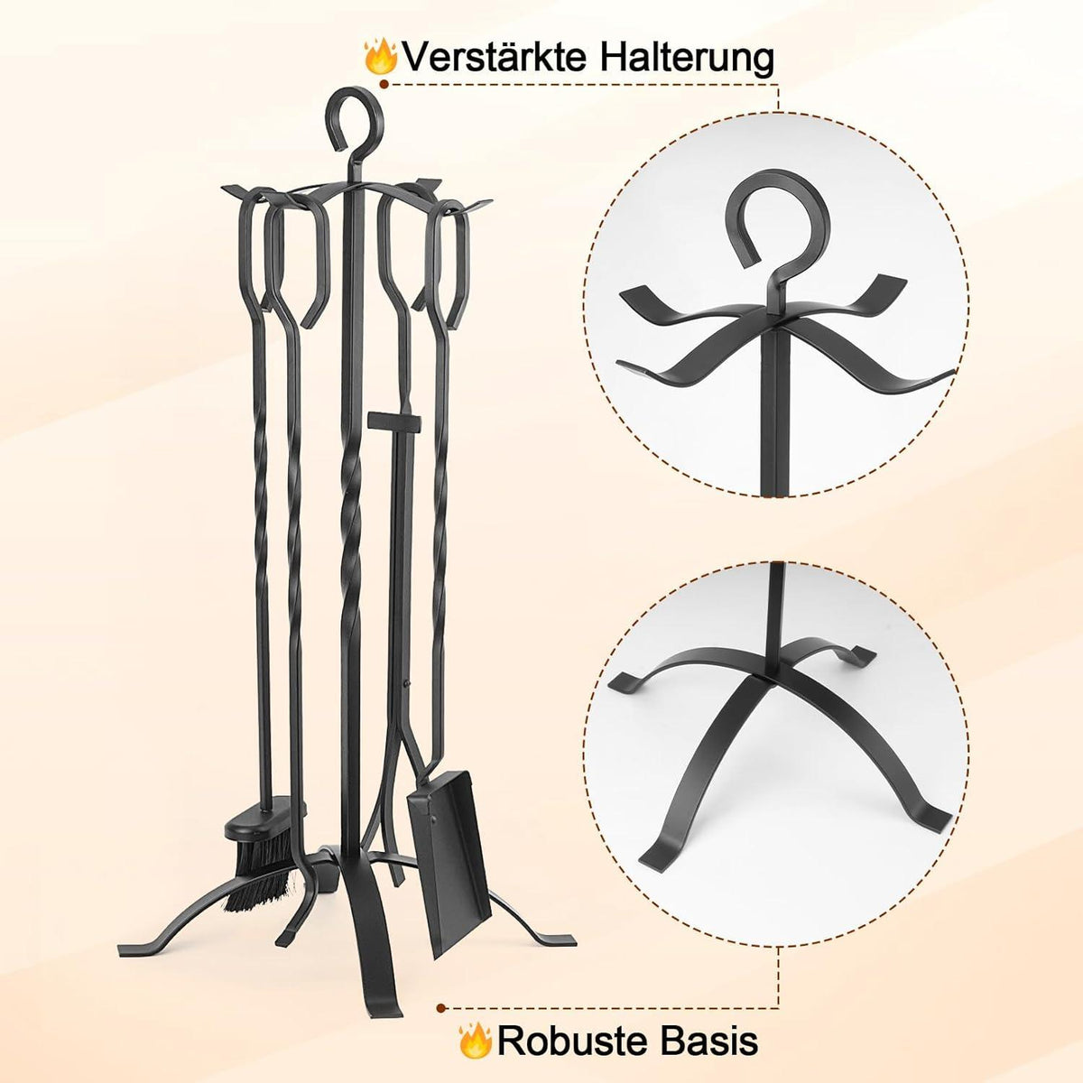 Kaminbesteck schwarz 5-teilig Kamingarnitur Zubehör 65CM
