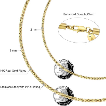 Dünne Goldkette Herren 18K Gold Edelstahl 45,7cm Zopfkette