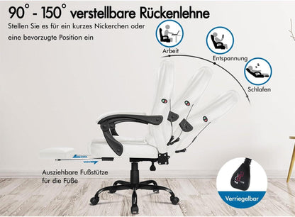 Massagebürostuhl mit Fußstütze und 150°-Neigung, Chefsessel samt