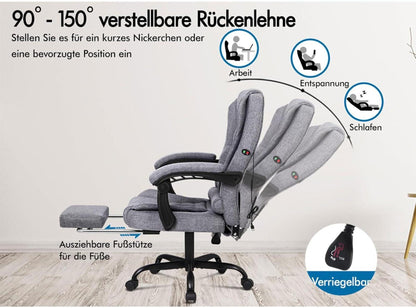 ALFORDSON Bürostuhl Hochlehner Gaming-Stuhl Leinen Gray Massage