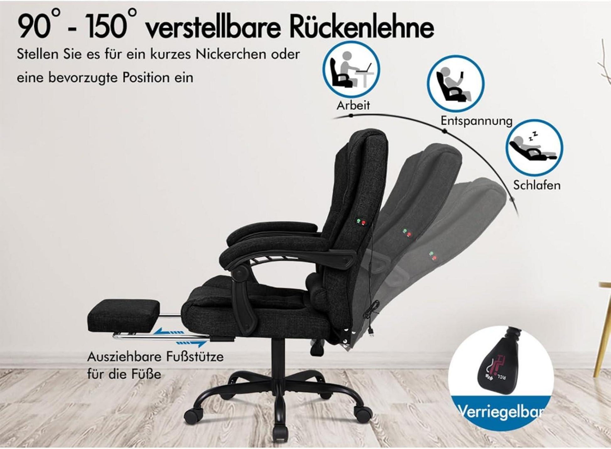 ALFORDSON Bürostuhl Hochlehner Gaming-Schreibtischstuhl Schwarz Massage