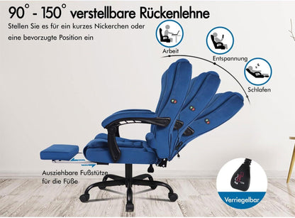 Blaue ergonomischer Bürostuhl mit hoher Rückenlehne und Massagefunktion