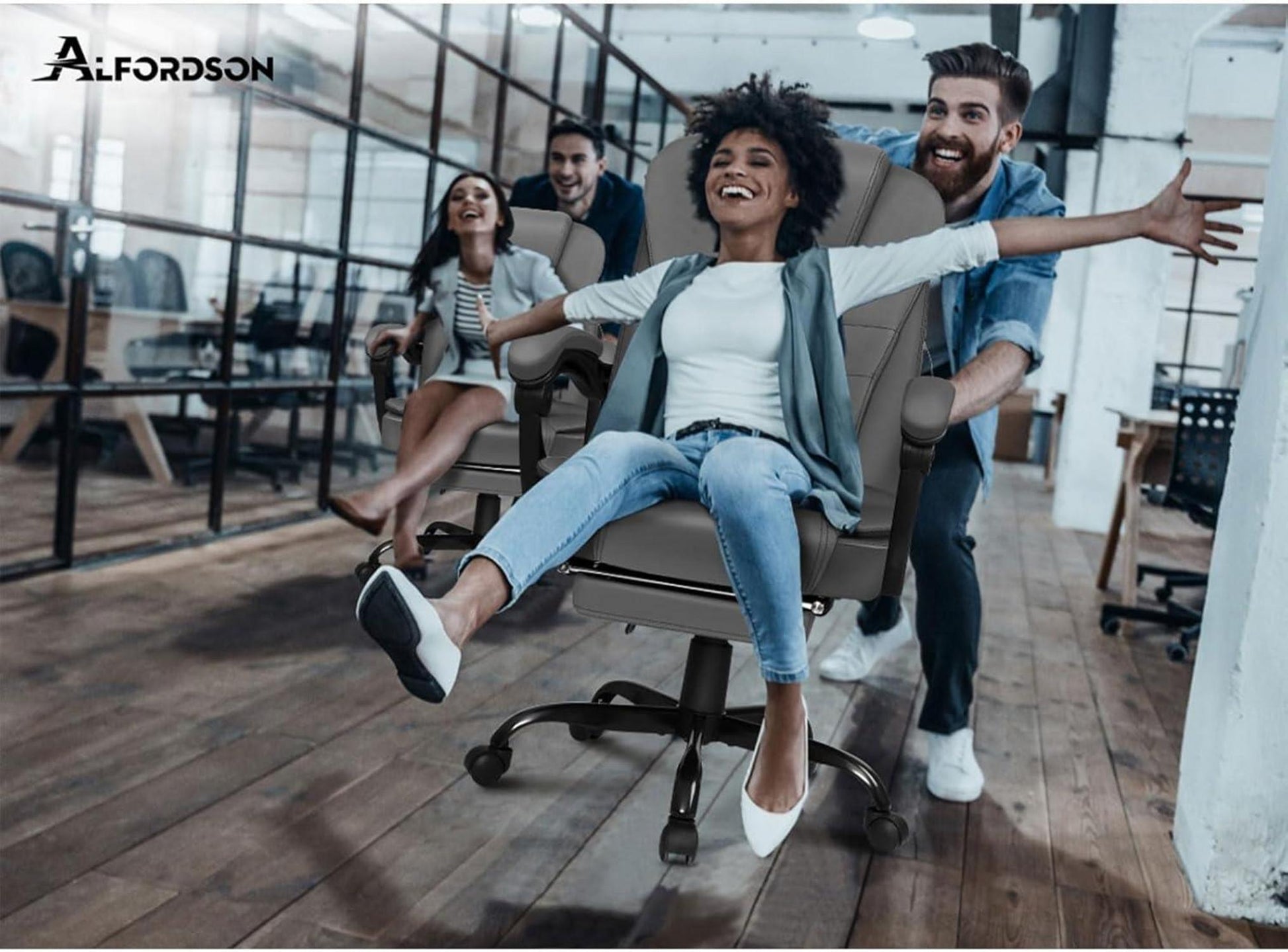 Ergonomischer Massage Bürostuhl 180 kg Fußstütze Leder Gray