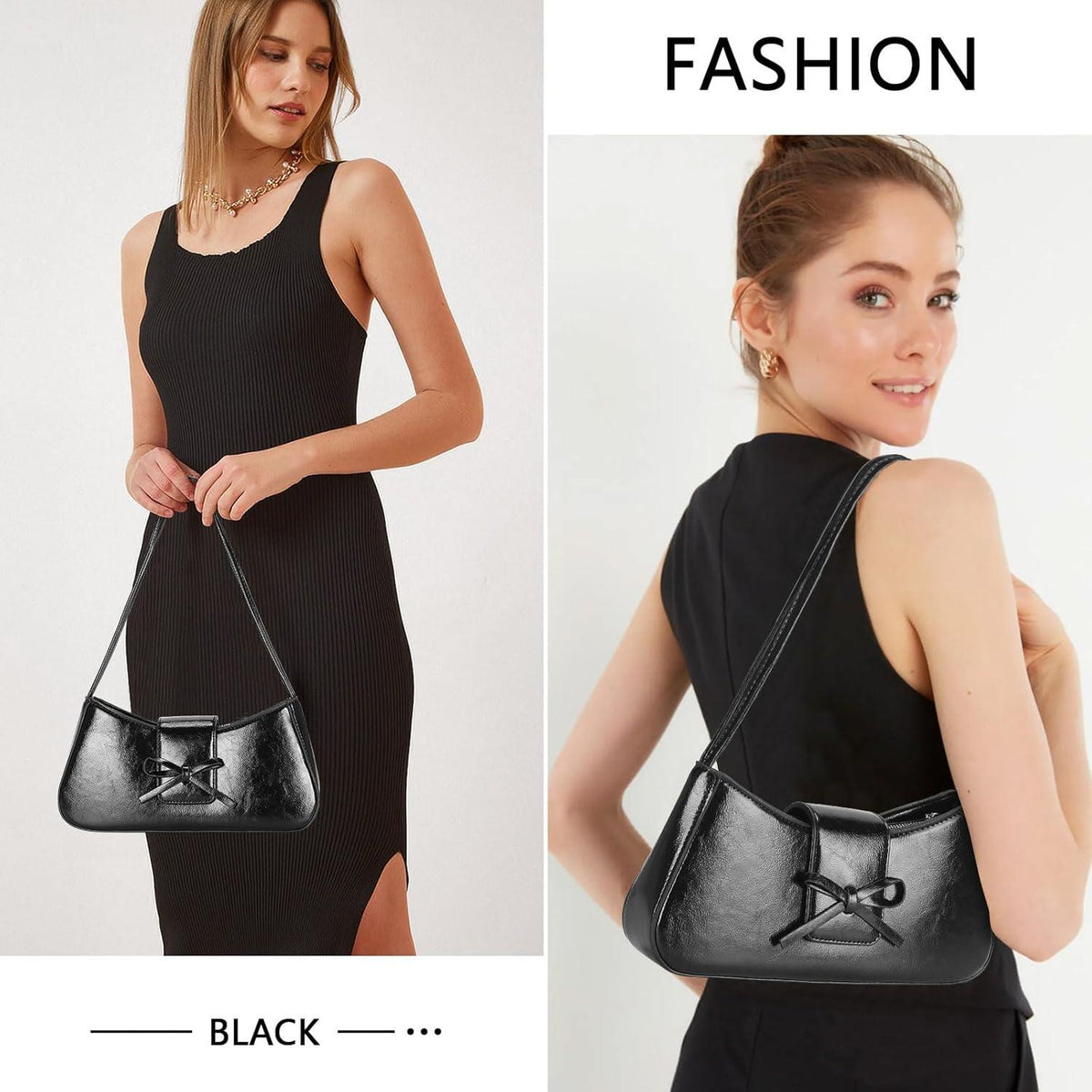 Kleine Handtasche Damen Schwarz PU Leder Umhängetasche
