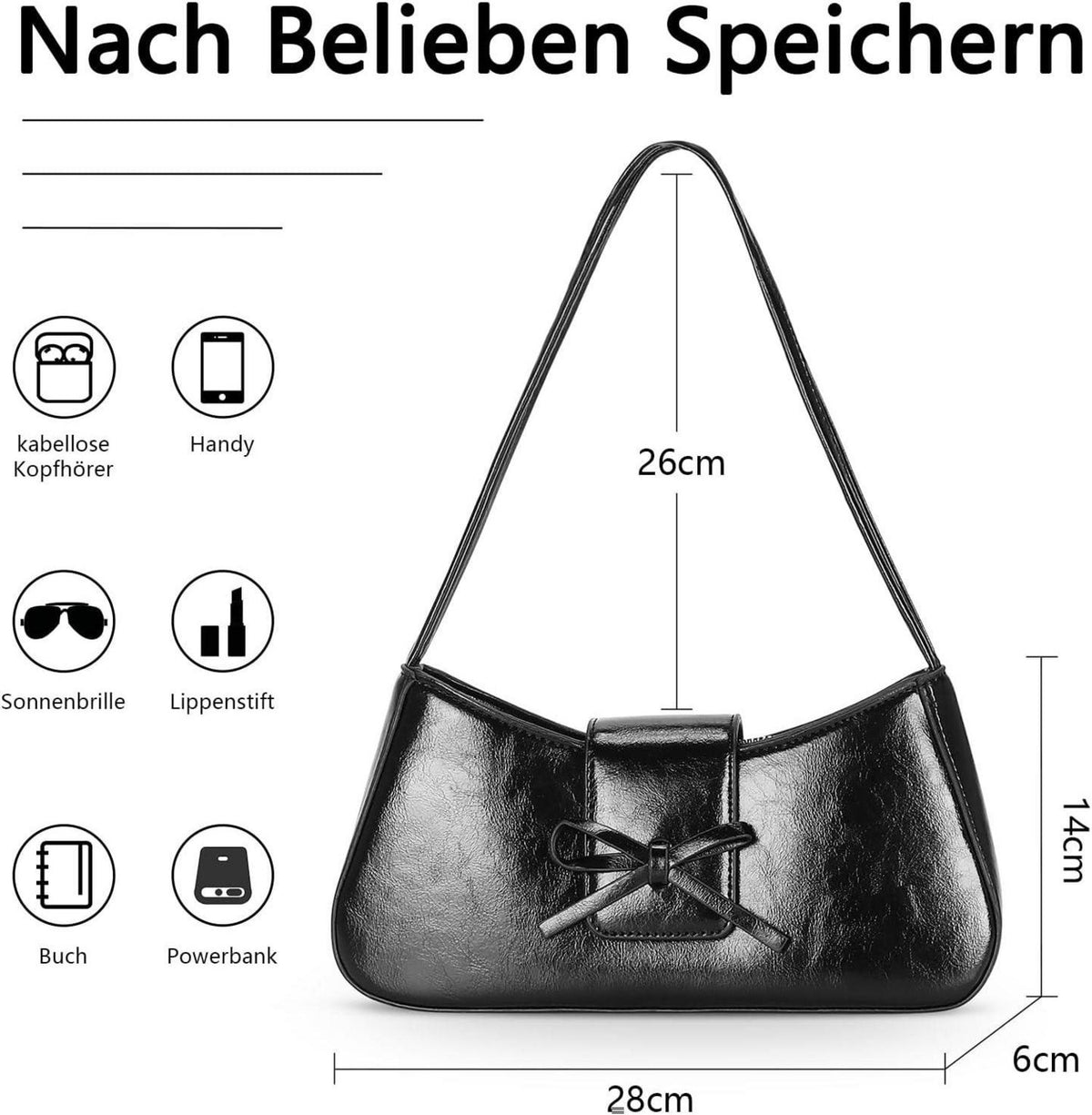 Elegante kleine Half Moon Umhängetasche Schwarz PU-Leder