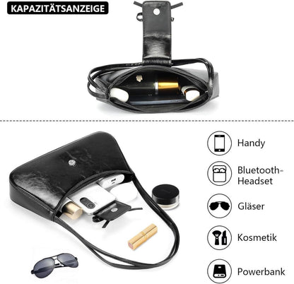 Kleine Damen Handtasche Schwarz PU-Leder Umhängetasche Kleine Half