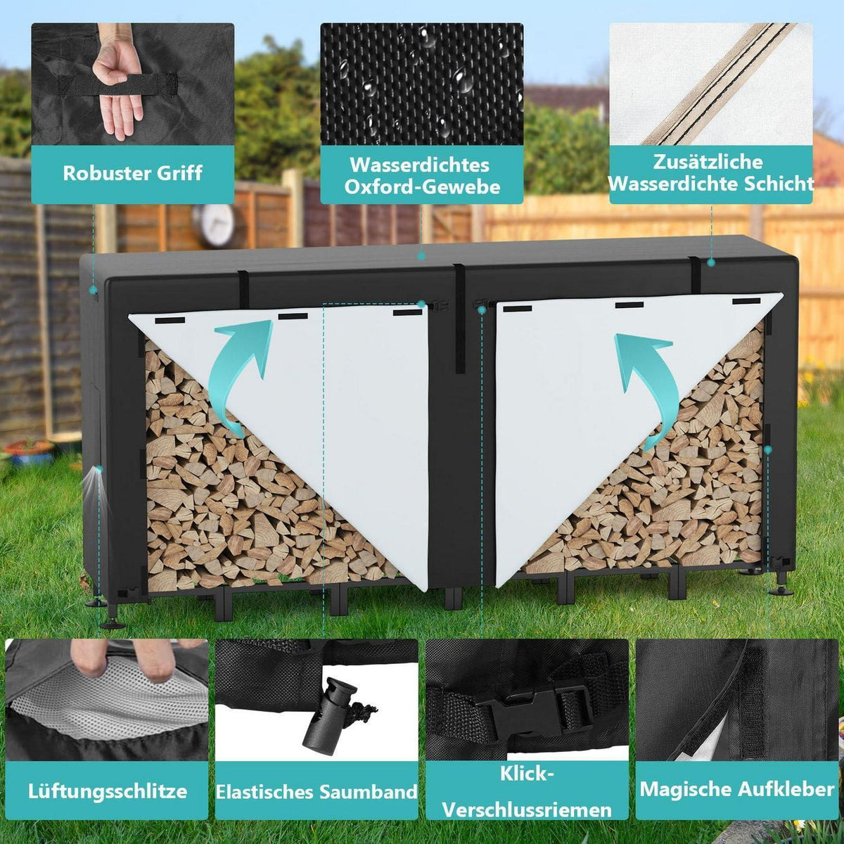Kaminholzregal wetterfest mit Abdeckung – Holzlager für Garten