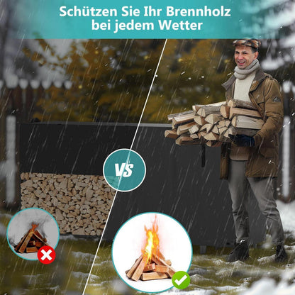 Kaminholzregal wetterfest mit Abdeckung – Holzlager für Garten