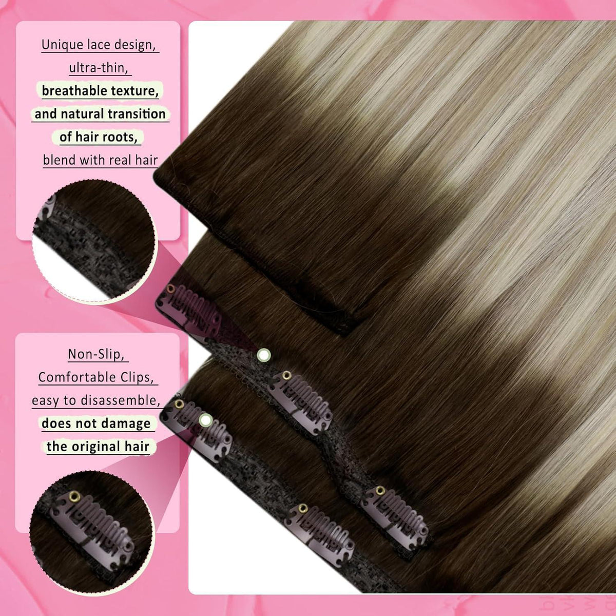 Clip-in Haarverlängerung Echthaar Balayage Dunkelbraun Blond 55cm