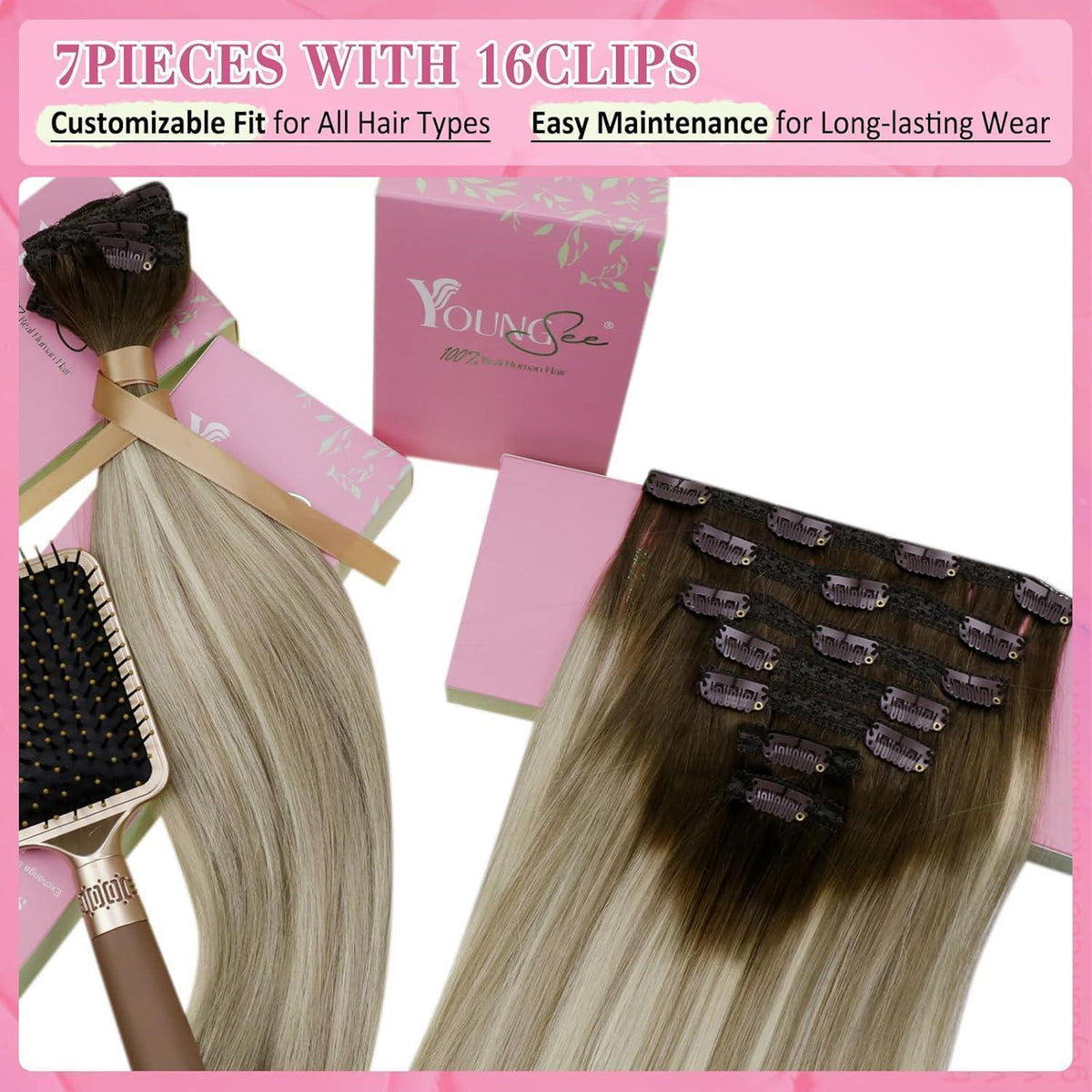 Clip-in Haarverlängerung Echthaar Balayage Dunkelbraun Blond 55cm