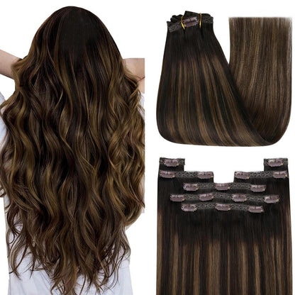 Clip-in Echthaar Extensions Ombre Dunkelbraun Mittelbraun 55cm