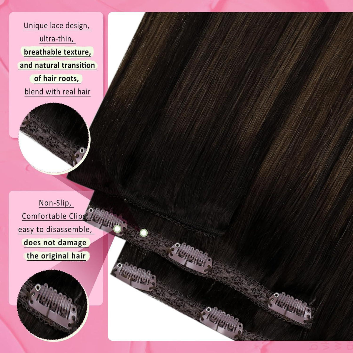 Clip-in Echthaar Extensions Ombre Dunkelbraun Mittelbraun 55cm