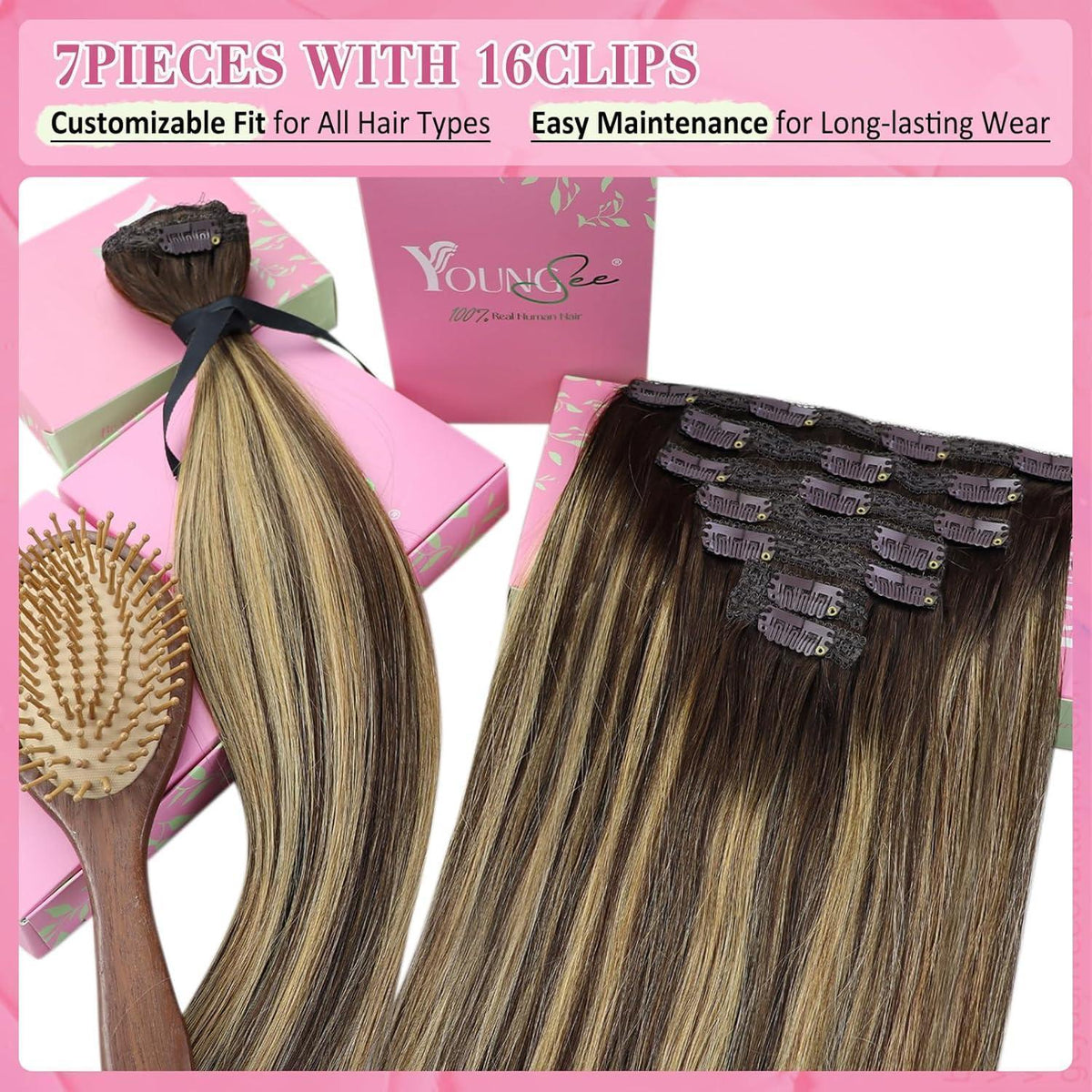 Clip-in Echthaar Extensions Ombre Braun Blond 55cm