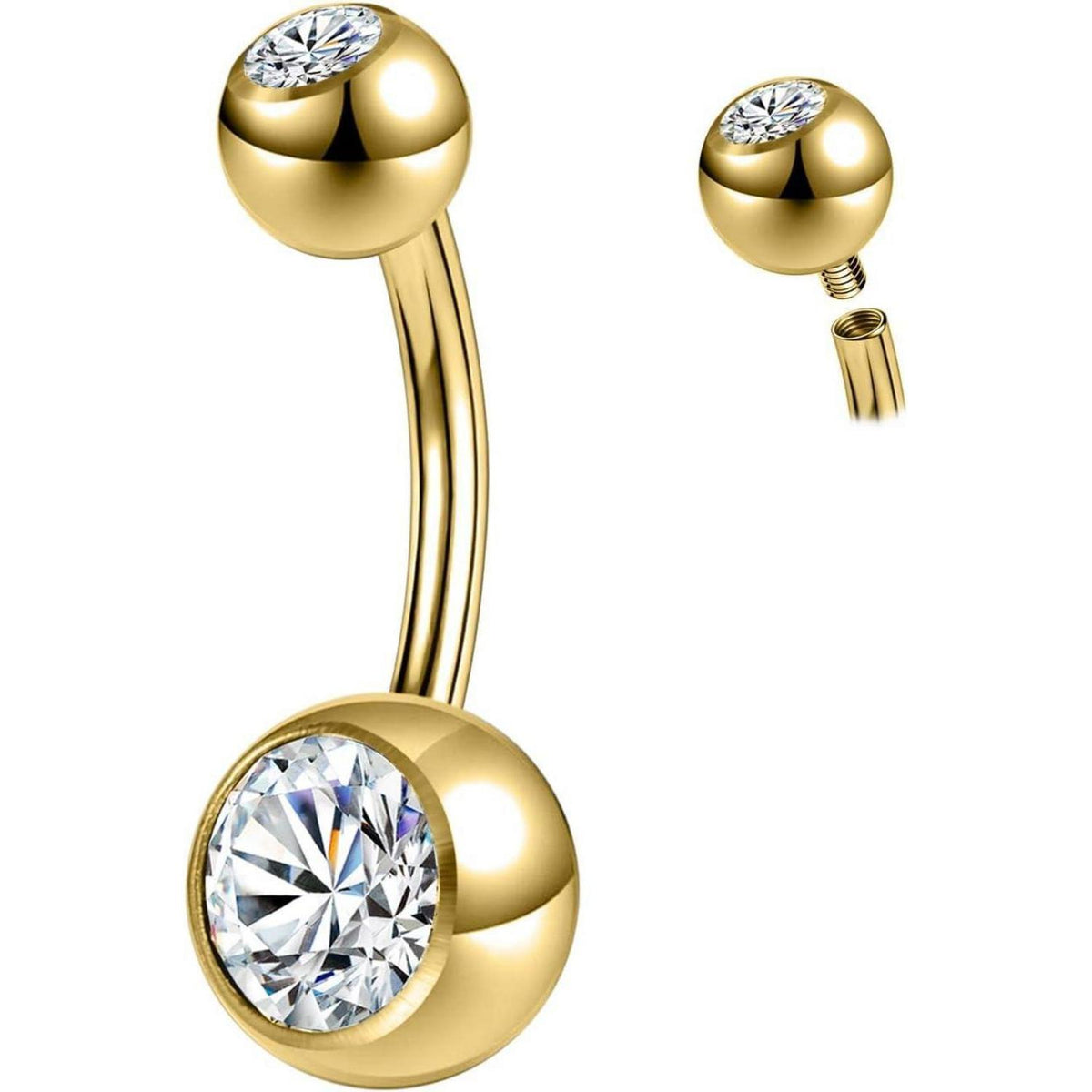 Bauchnabelpiercing Titan 14G mit Zirkonia, Bananenring Gold 8mm
