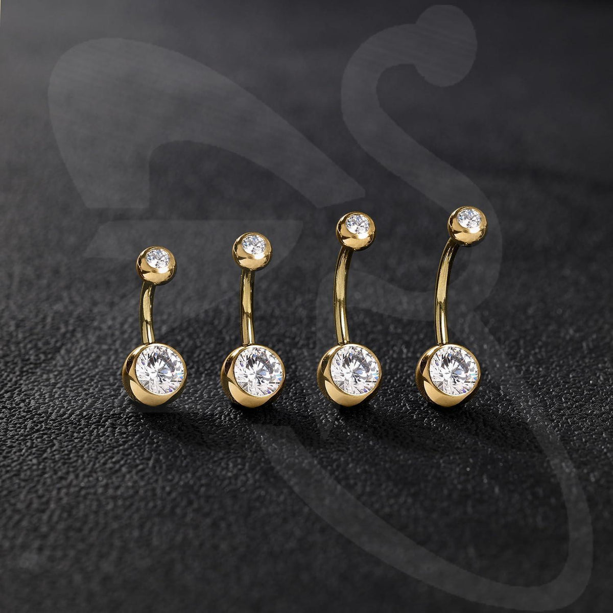 Bauchnabelpiercing Titan 14G mit Zirkonia, Bananenring Gold 8mm