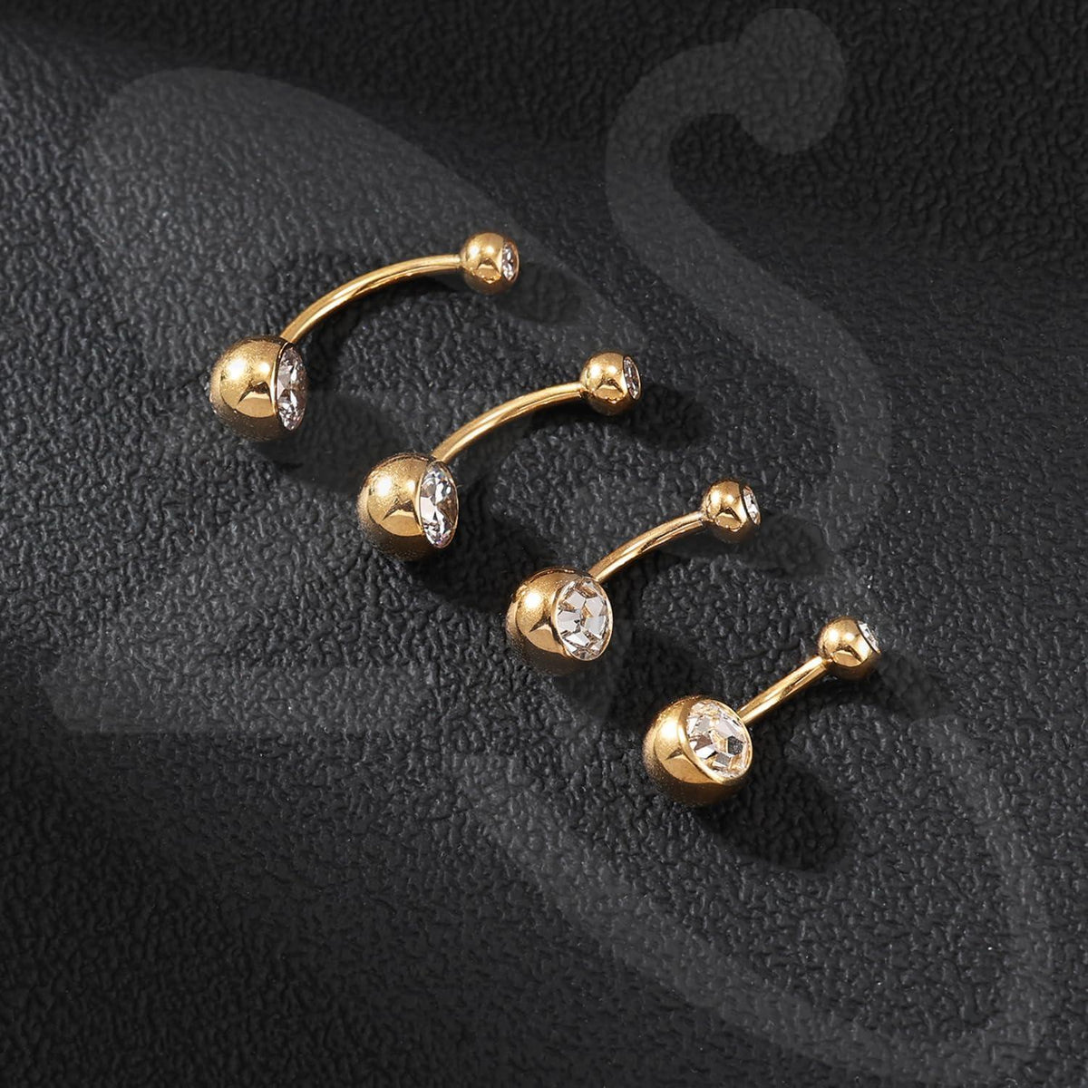 Bauchnabelpiercing Titan 14G mit Zirkonia, Bananenring Gold 8mm