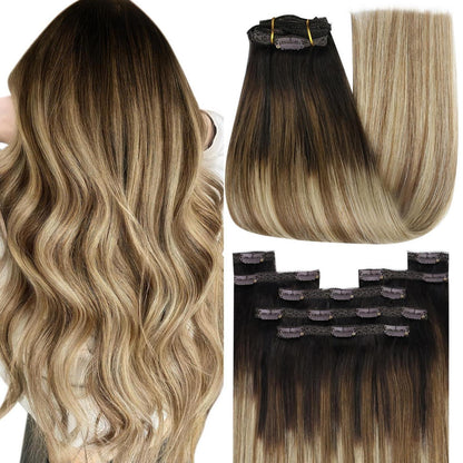 Clip-in Echthaar Extensions Braun Blond 40cm – Volumenspendend & Stylingfähig
