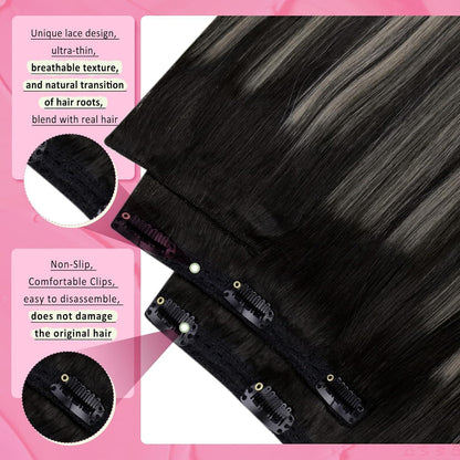 Echthaar Clip-in Extensions Ombre Schwarz Silber 50cm