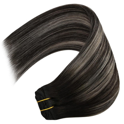Echthaar Clip-in Extensions Ombre Schwarz Silber 50cm