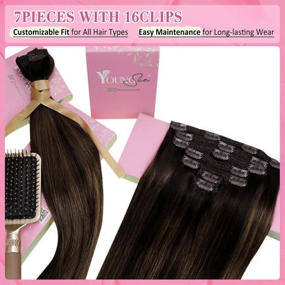 Echthaar Clip-in Extensions Ombre Braun 50cm - 150g