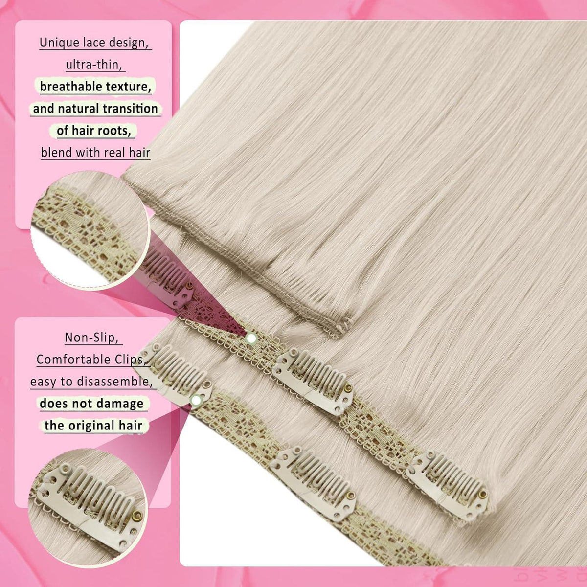 Platinblond Clip-in Echthaarverlängerung 45cm - Remy Haar