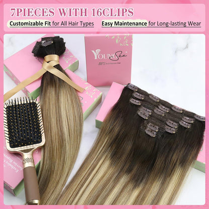 Clip-in Echthaar Extensions Braun Ombre 50cm – Volumenspendend