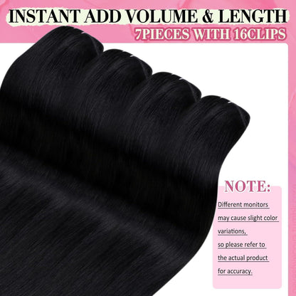 Clip-in Echthaar Extensions Schwarz 45cm – Volumenspendend & Stylingfähig