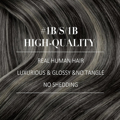 Echthaar Clip-in Extensions Ombre Schwarz Silber 55cm